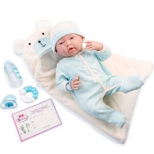 JC Toys Soft Body La Newborn👶🏽15.5" baby doll Blue Bear Bunting Gift🎁Set